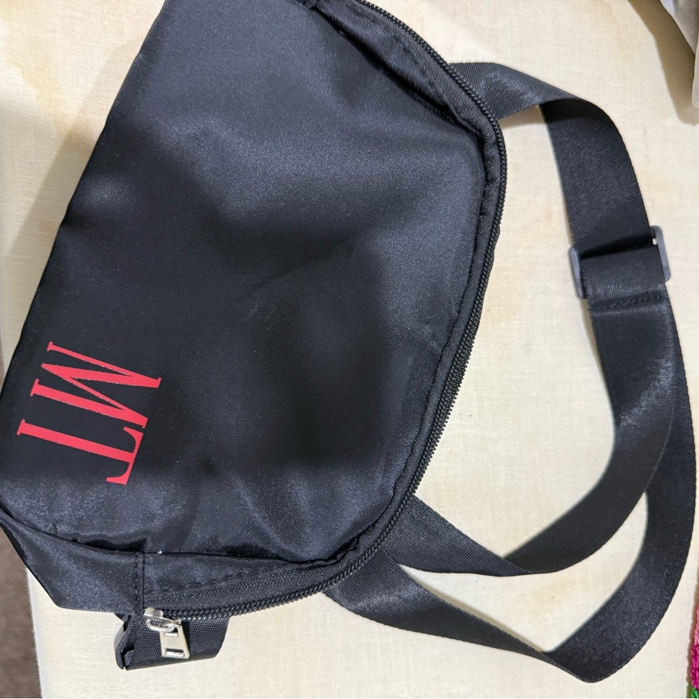 Black Crossbody Belt Bag with Red Accent